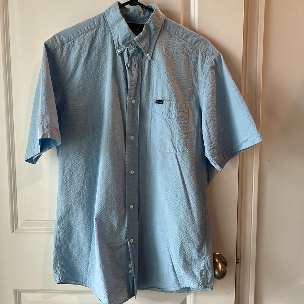Faconnable Light Blue Short-Sleeve Button-Down Shirt. Medium